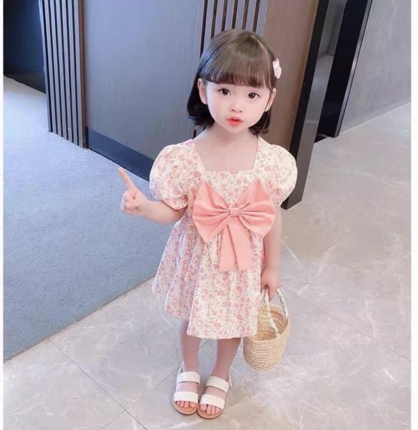 兩面穿碎花方領蝴蝶結裙 