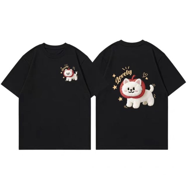 純棉白貓寬鬆短T 