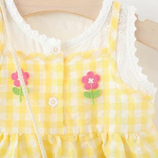 假兩件格子小花洋裝（含包包） 