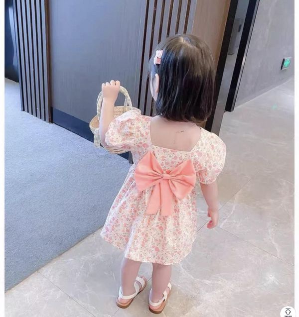 兩面穿碎花方領蝴蝶結裙 