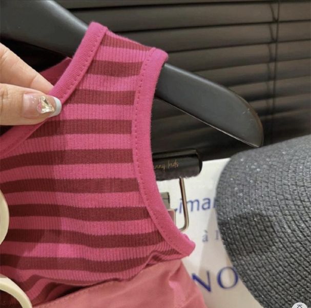 條紋背心吊帶短褲兩件組 