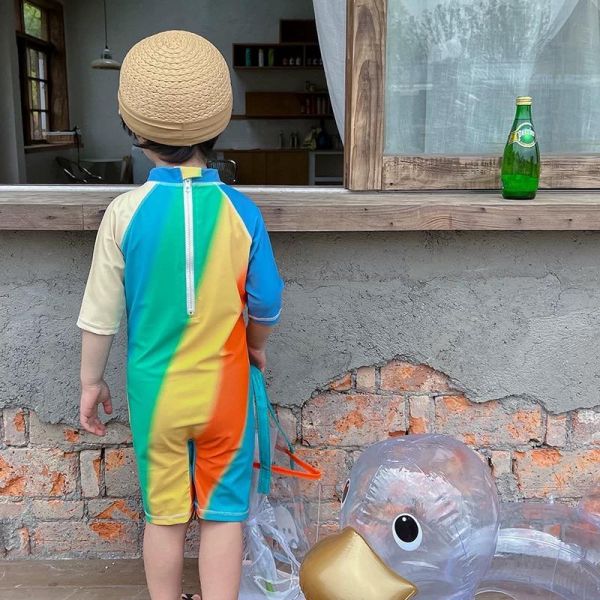 彩虹笑臉連身泳衣（含泳帽） 