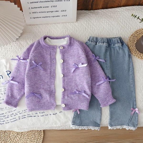 蝴蝶結毛衣三件組套裝 