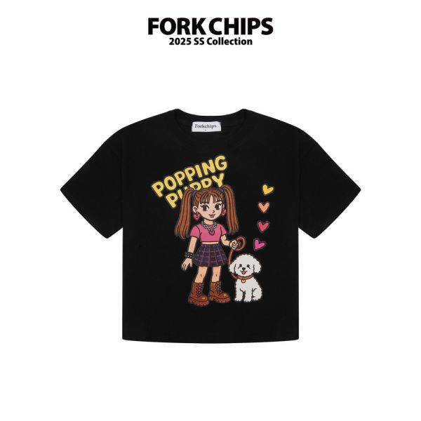 FORKCHIPS 女孩牽狗T 