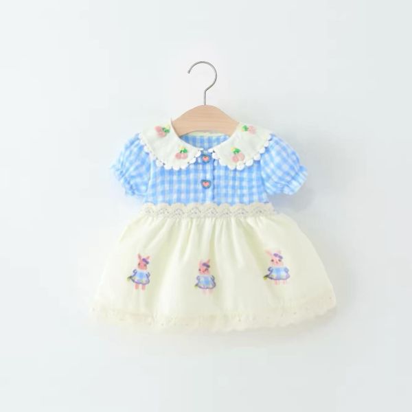 鄉村風藍格兔子洋裝 