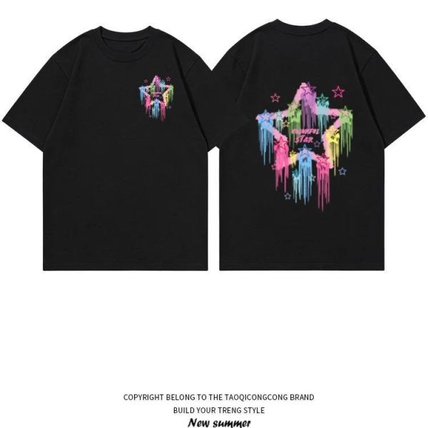 純棉彩虹星星寬鬆短T 