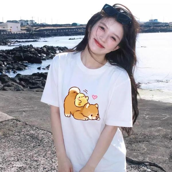 純棉鴨子與狗寬鬆短T 