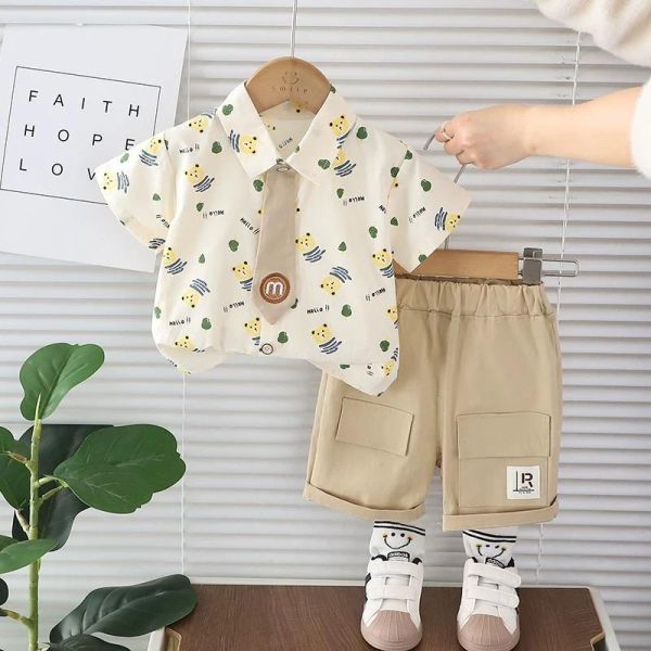 小熊襯衫短袖套裝 