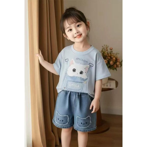 口袋貓咪短袖套裝 