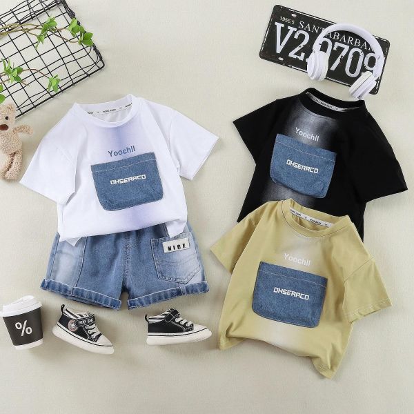 漸層口袋短袖套裝 