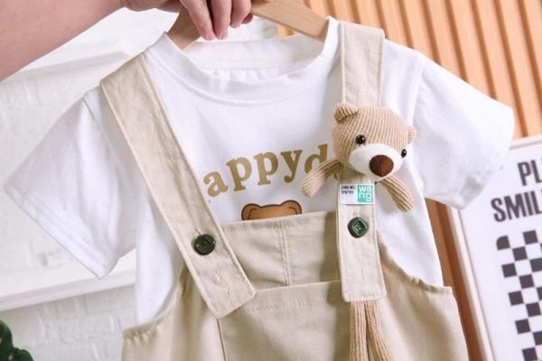 立體小熊吊帶褲兩件組 