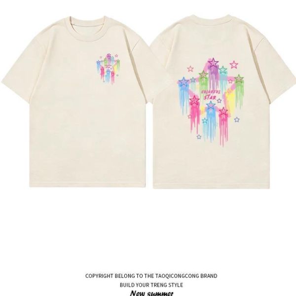 純棉彩虹星星寬鬆短T 