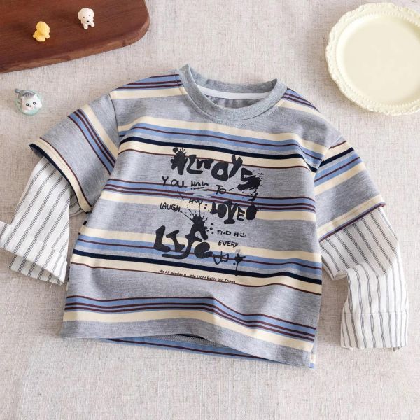 字母假兩件長袖T 