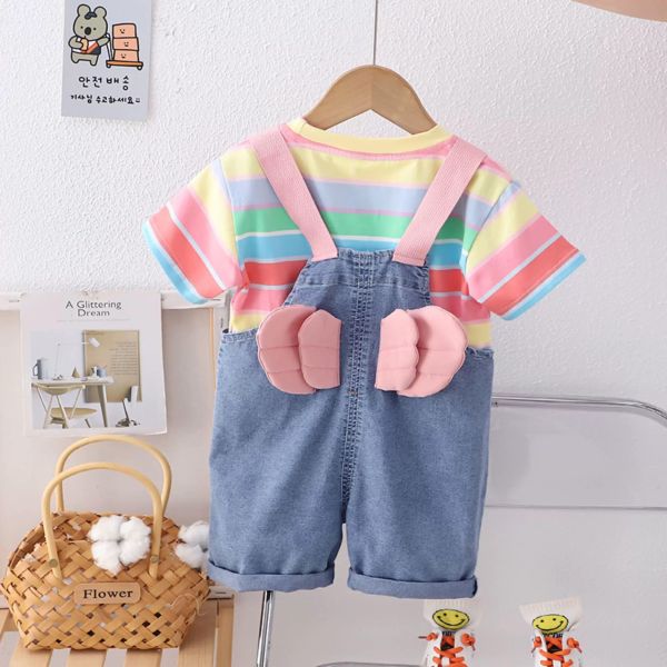 熊熊女孩牛仔吊帶褲二件組 