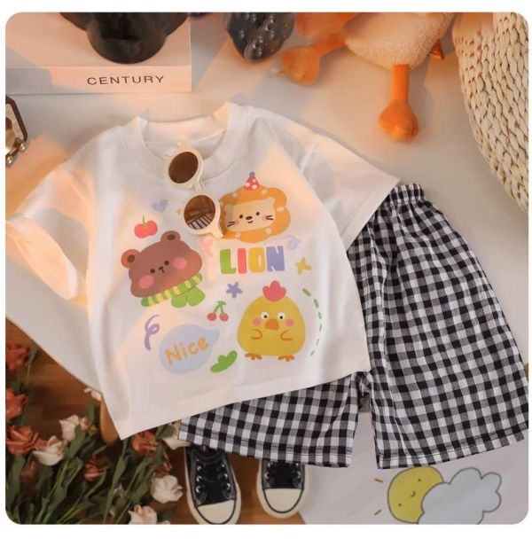 可愛格子短袖套裝 