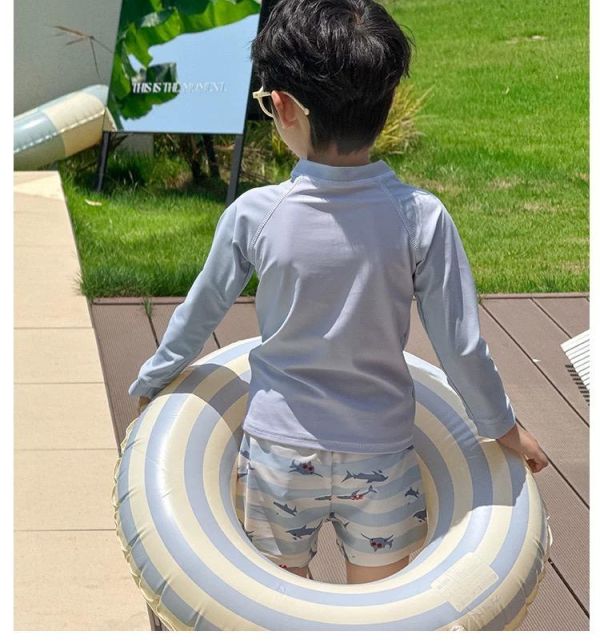 鯊魚恐龍長袖防曬兩件式泳衣（含泳帽） 