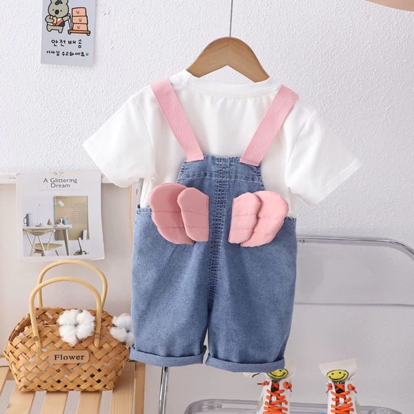 熊熊女孩牛仔吊帶褲二件組 