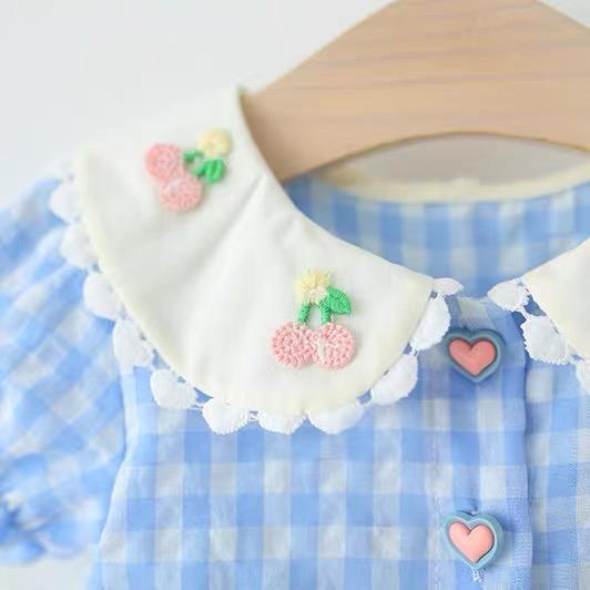 鄉村風藍格兔子洋裝 