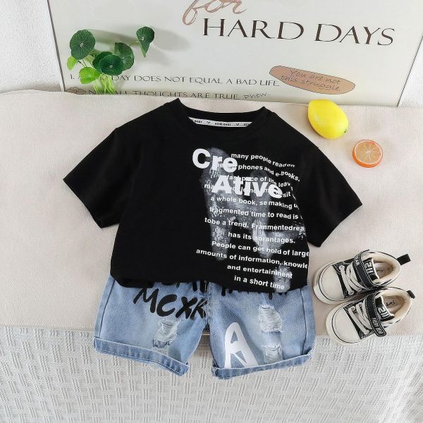 帥氣字母短袖套裝 