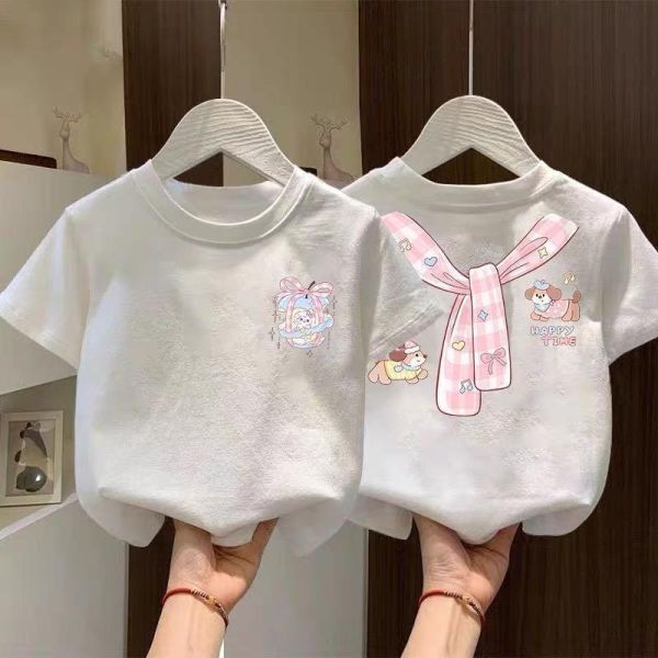 純棉粉色領帶短T 