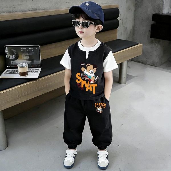 純棉滑板熊假兩件休閒套裝 