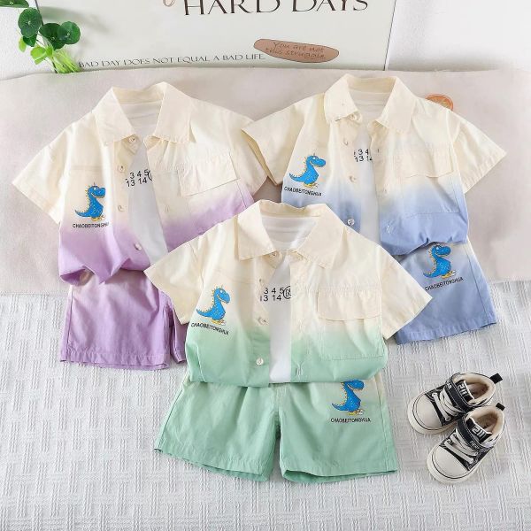 漸層恐龍短袖三件組套裝 