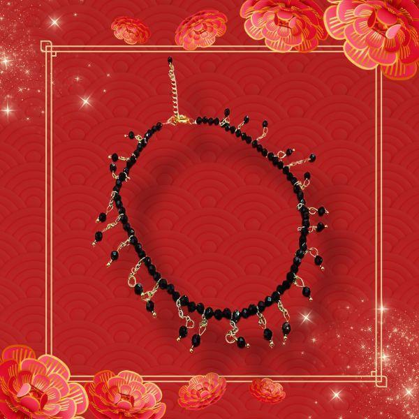 優雅細緻黑曜岩3mm腳鍊 