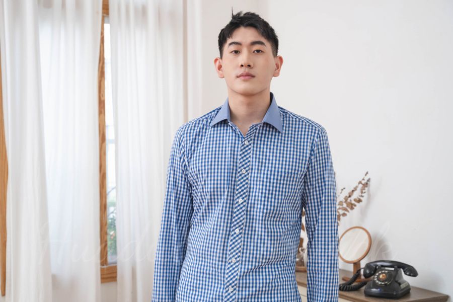 【Huadu&Warwick】手工定製襯衫 (藍色格紋) 