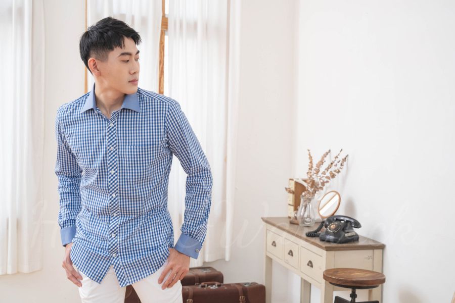 【Huadu&Warwick】手工定製襯衫 (藍色格紋) 