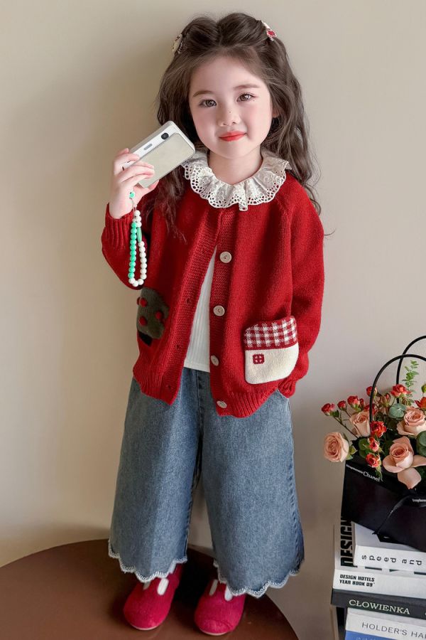 森林系可愛針織外套+內搭花邊上衣套裝 森林系可愛針織外套+內搭花邊上衣套裝