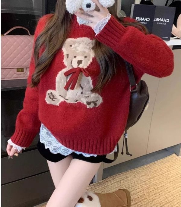 立體蝴蝶結小熊針織衫 立體蝴蝶結小熊針織衫