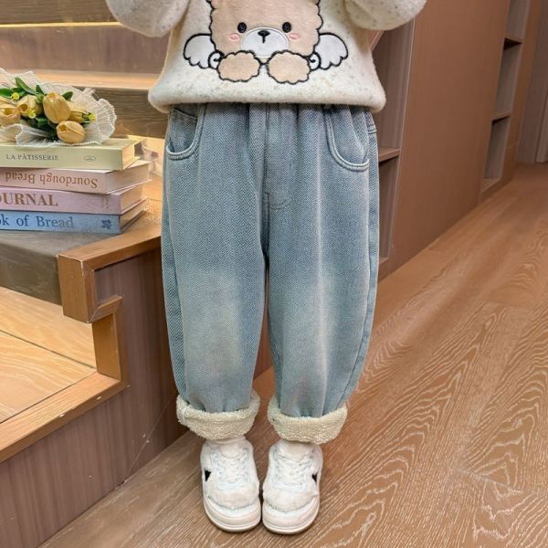 加厚羊駝絨後口袋小熊圖長褲 加厚羊駝絨後口袋小熊圖長褲