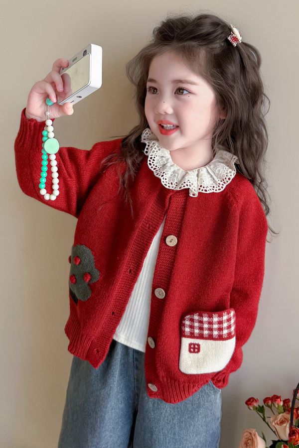 森林系可愛針織外套+內搭花邊上衣套裝 森林系可愛針織外套+內搭花邊上衣套裝