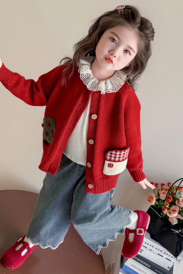 森林系可愛針織外套+內搭花邊上衣套裝 森林系可愛針織外套+內搭花邊上衣套裝