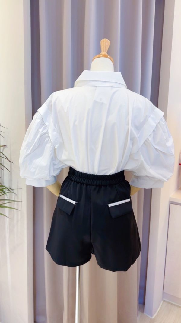 韓國設計感澎澎袖白襯衫 正韓
