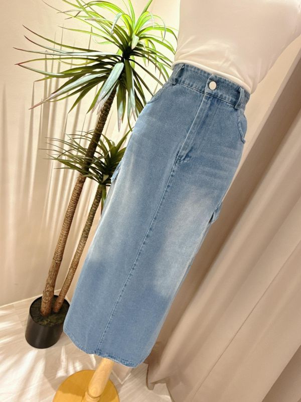 大口袋造型工裝牛仔長裙 大口袋造型工裝牛仔長裙