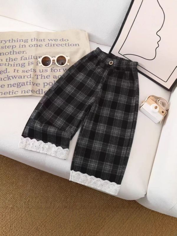 蕾絲邊格子寬褲(春秋款) 蕾絲邊格子寬褲(春秋款)