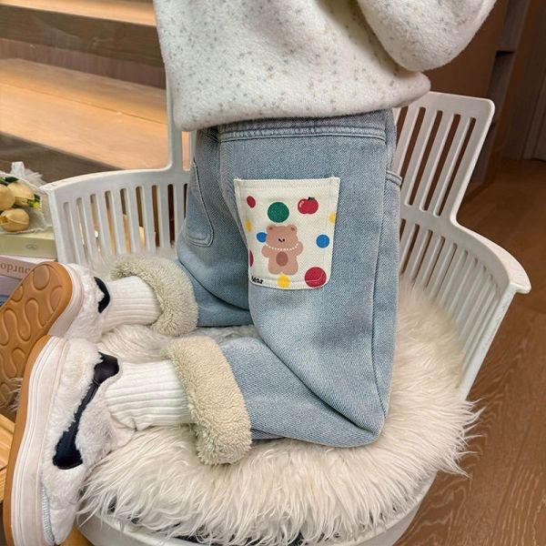 加厚羊駝絨後口袋小熊圖長褲 加厚羊駝絨後口袋小熊圖長褲