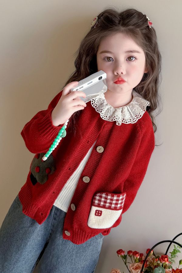 森林系可愛針織外套+內搭花邊上衣套裝 森林系可愛針織外套+內搭花邊上衣套裝