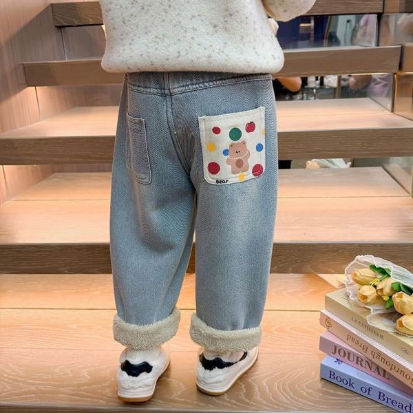 加厚羊駝絨後口袋小熊圖長褲 加厚羊駝絨後口袋小熊圖長褲