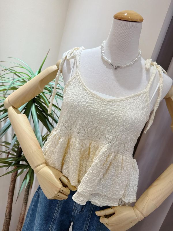 泡泡紋綁帶傘擺小背心 肩綁帶傘擺小背心