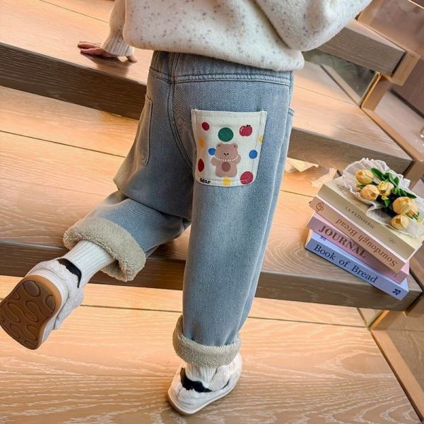 加厚羊駝絨後口袋小熊圖長褲 加厚羊駝絨後口袋小熊圖長褲