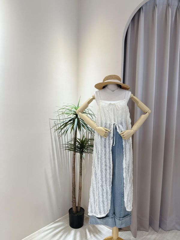 質感羽毛長版背心罩衫 質感羽毛長版背心罩衫