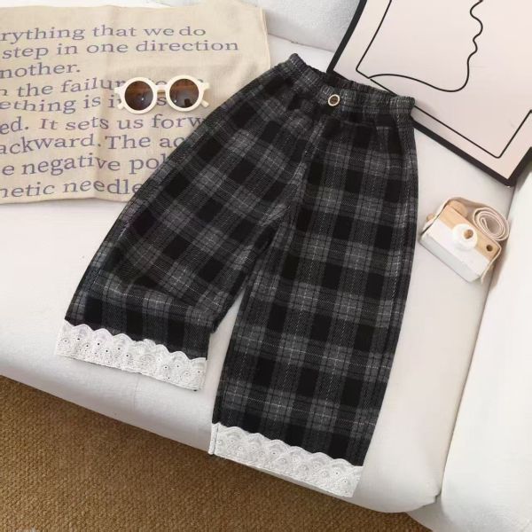 蕾絲邊格子寬褲(春秋款) 蕾絲邊格子寬褲(春秋款)