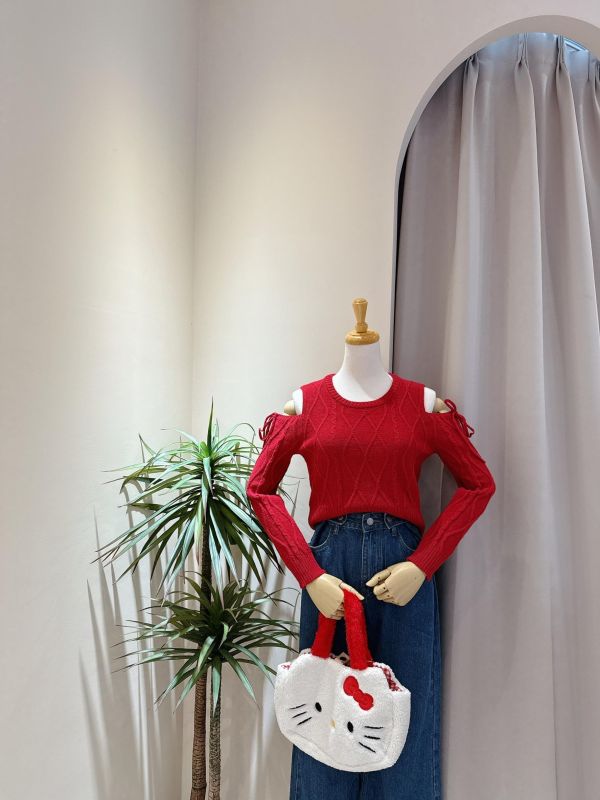 挖肩綁帶小復古針織毛衣 挖肩綁帶小復古針織毛衣