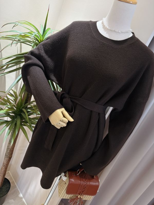 圓領綁帶針織長版上衣 圓領綁帶針織長版上衣