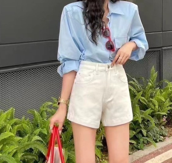 高腰彈力開叉短褲 高腰彈力開叉短褲,牛仔短褲,短褲