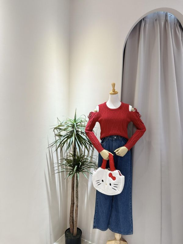 挖肩綁帶小復古針織毛衣 挖肩綁帶小復古針織毛衣