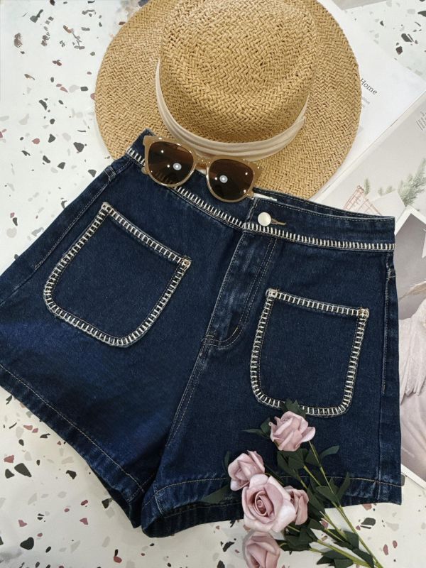 車線滾邊牛仔短褲 車線滾邊牛仔短褲