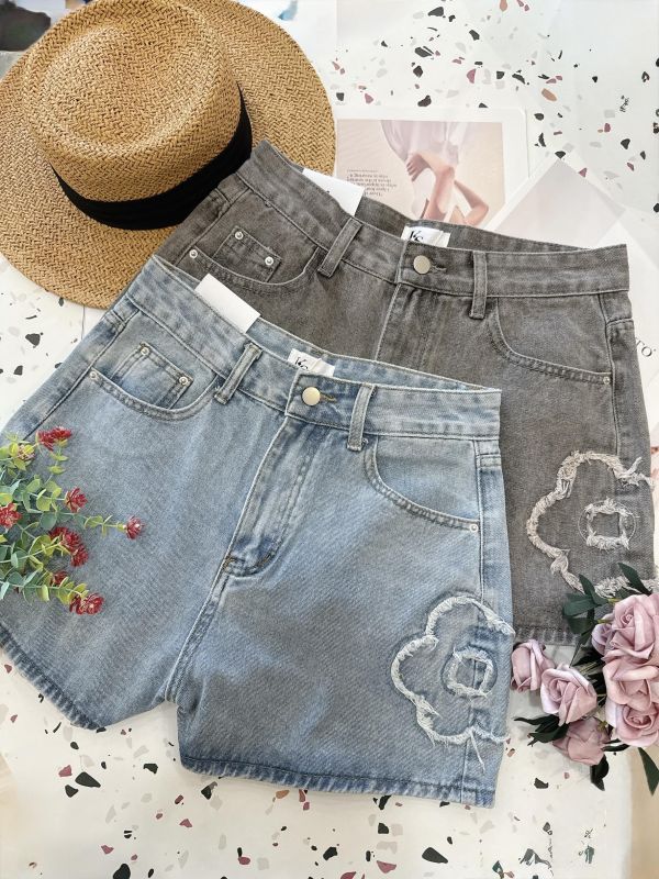 立體小花牛仔短褲 立體小花牛仔短褲